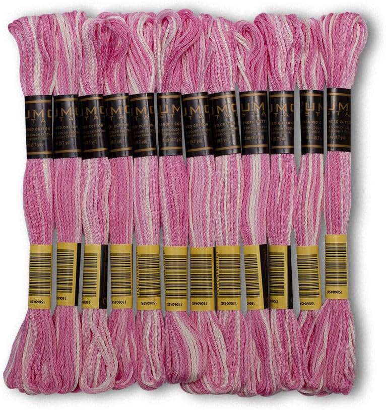 UMC STAG Pack of 12 Premium Embroidery Thread | 100% Egyptian Cotton Premium Skeins | Cross Stitch Embroidery Floss | Oeko TEX Certified | Ideal for Arts & Crafts (Light Pink Variegated 1201) - Image 1